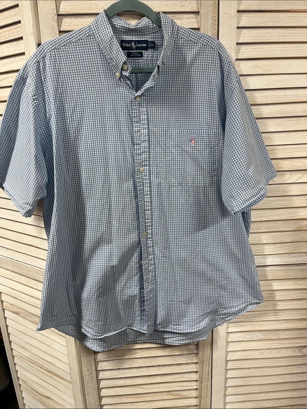 Ralph Lauren Light Blue and White Gingham Short Sleeve Button-Down Shirt